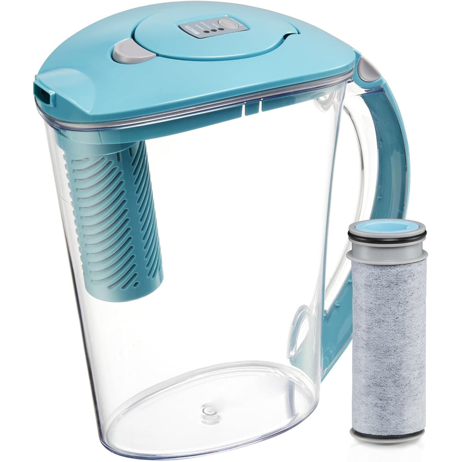 Freshsipsupply Filter as You Pour 10-Cup Blue Plastic Water Filter Pitcher